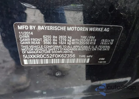 2015 BMW X5 xDrive35I z USA, uszkodzony, nr VIN 5UXKR0C52F0K62356